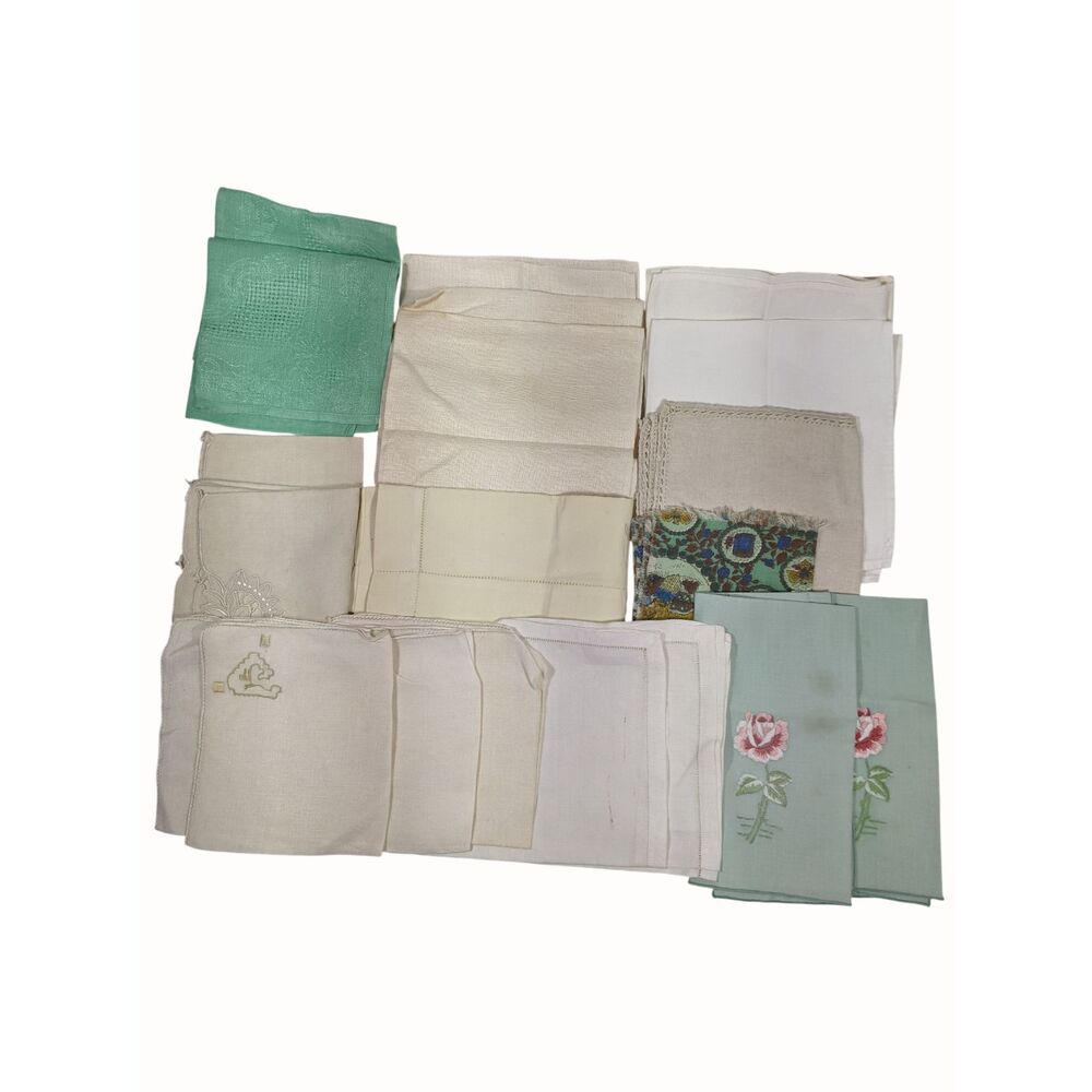 Grab Bag Box Vintage Napkins Use Or Cutter Embroidery Jacquard Damask 19pcs Lot